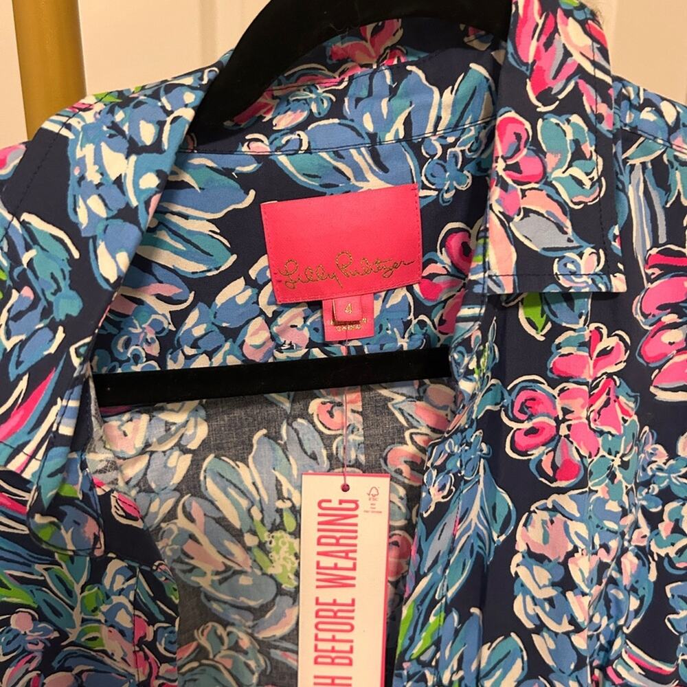 Lilly Pulitzer Mira Stretch Shirtdress High Tide Navy Pineapple Paradise Maxi‎ 4 - Picture 2 of 6